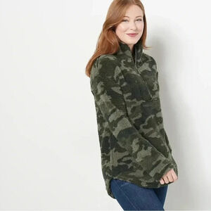 Koolaburra by UGG Camo Cozy Sherpa‎ 1/4 Zip Fuzzy Fleece Pullover XL